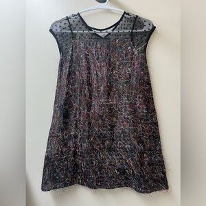 Kidpik Girls' Black Sparkly Tinsel Fringe Mini Dress Dance Play Fun Dress Up 7/8